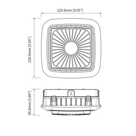 70 Watt Square LED Canopy Light: dimensions illustration