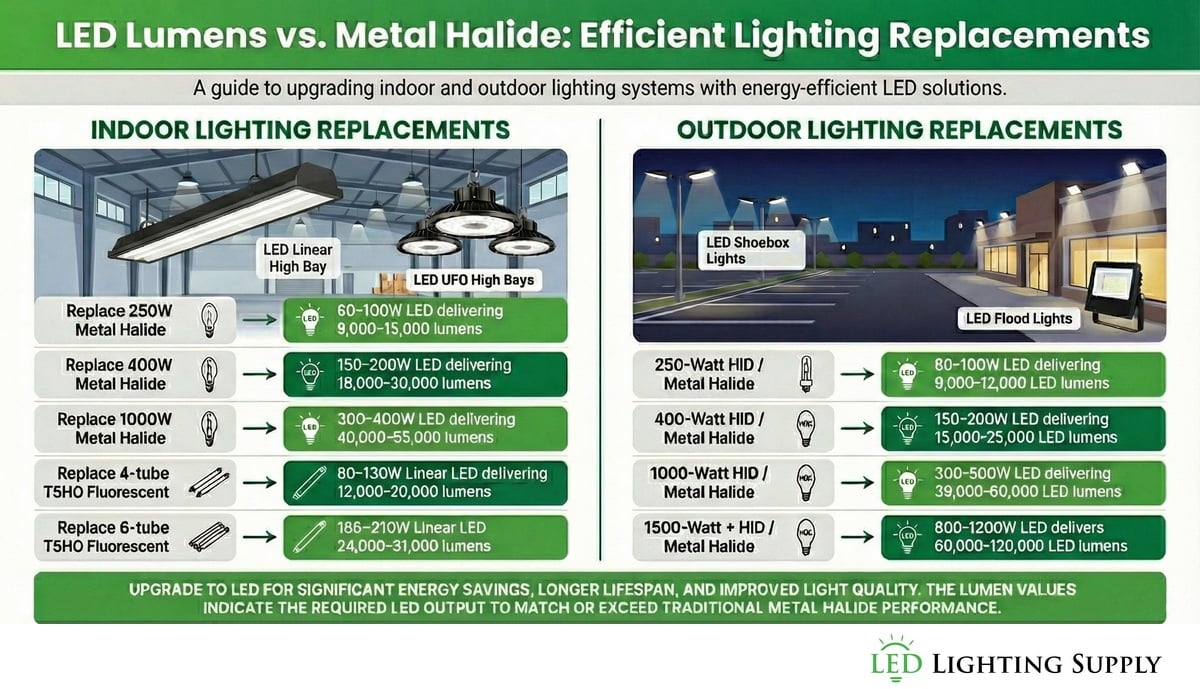 Replacing Metal Halide and Fluorescent Lighting With LED Infographic
