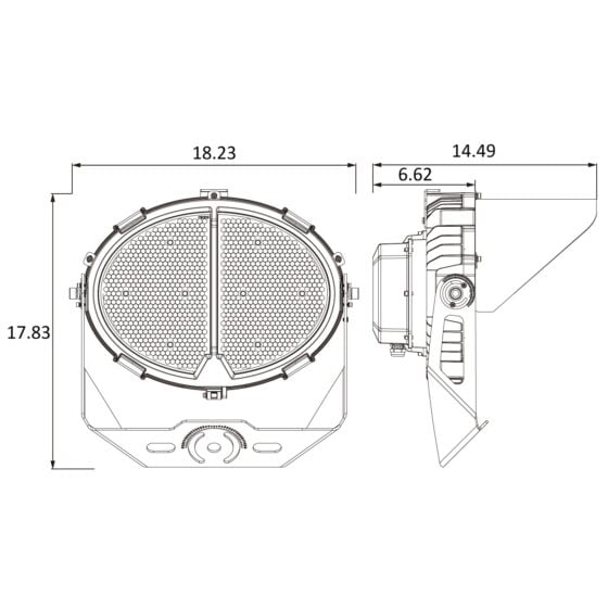 320 / 480 / 640 Watt Adjustable Oval LED Stadium Light: dimensions diagram