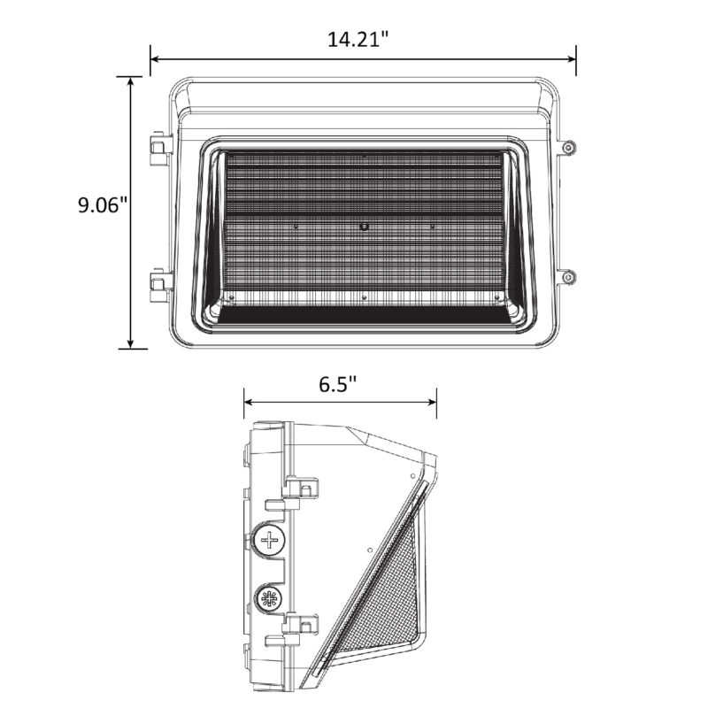 80 / 100 / 120 Watt Adjustable LED Wall Pack: product dimensions illustration