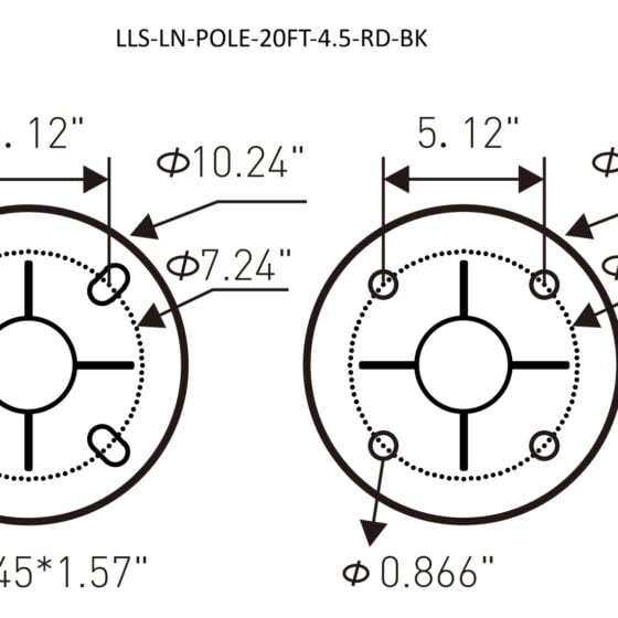 20 Foot Round Steel Light Pole: dimensions of base plate