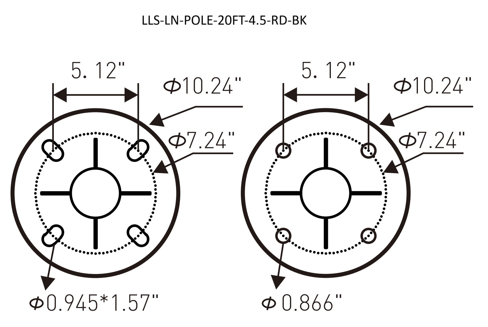Base Plate Lls Ln Pole 20ft 4.5 Rd Bk