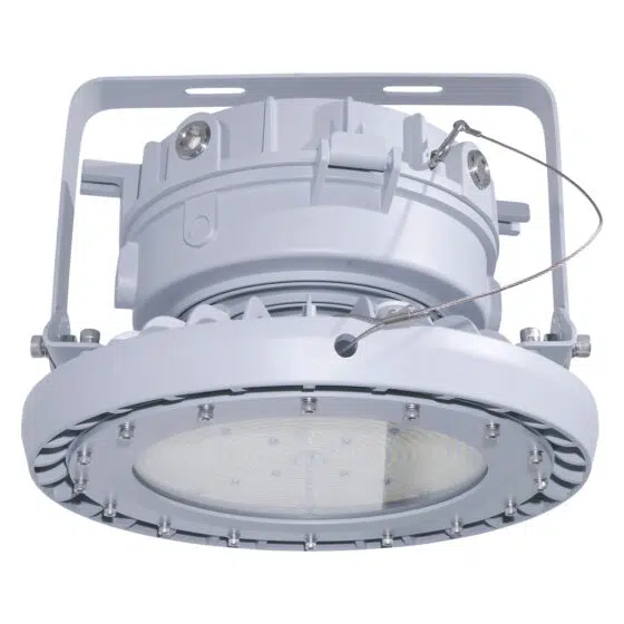 120 / 150 / 200 Watt Adjustable Round Explosion Proof LED Light: angled side view
