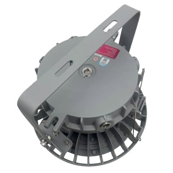 120 / 150 / 200 Watt Adjustable Round Explosion Proof LED Light: angled view