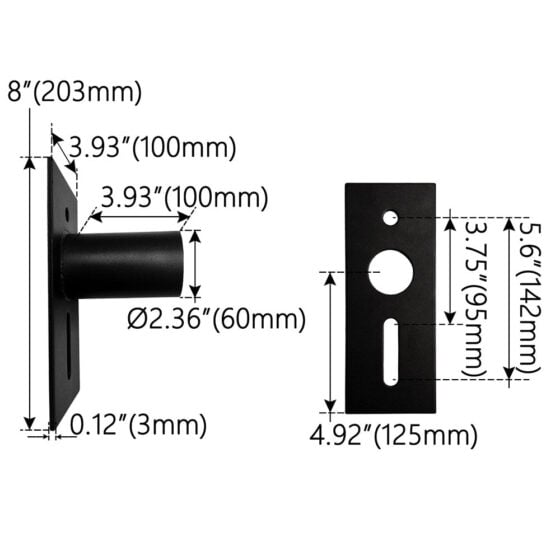 Single Fixture Surface Mount 2 3/8 Inch Tenon Dimensions