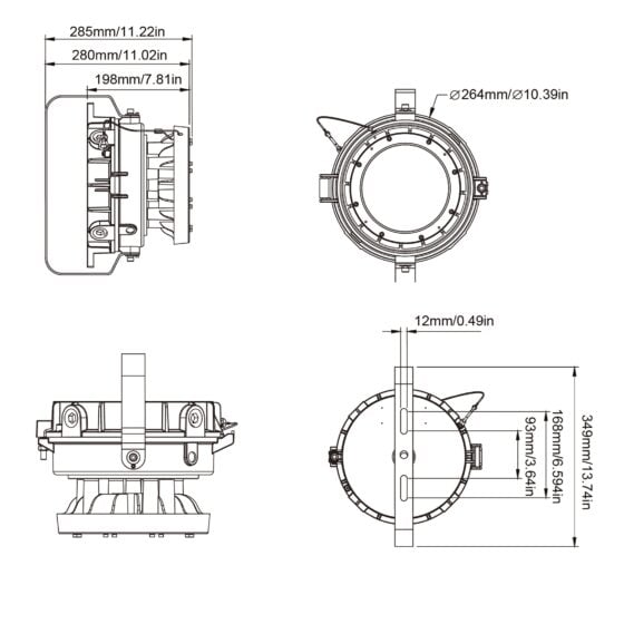 40 / 60 / 80 Watt Adjustable Round Explosion Proof LED Light: dimensions diagram