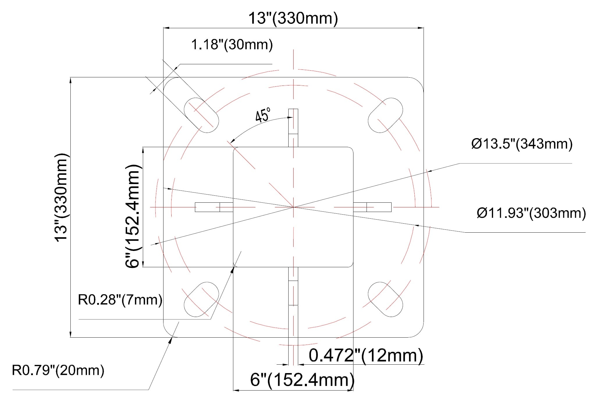 Flange For 39 Foot Square Pole Detailed Dimensions