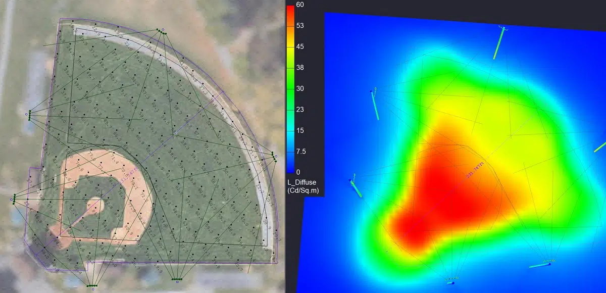 Baseball Field Lighting Plan and Heat Map