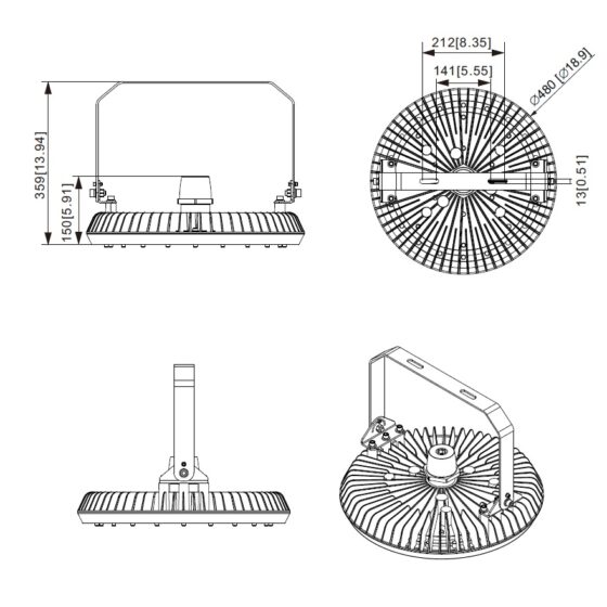 Round High Temperature Explosion Proof LED Light: dimensional drawing