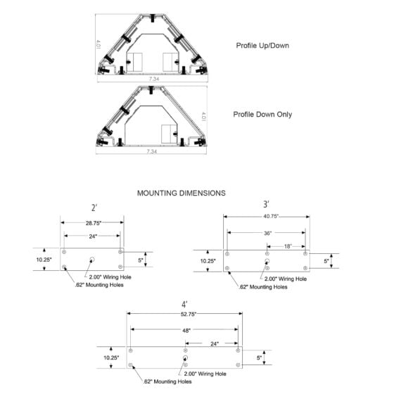 Detention Grade Surface Mount Up Down LED Light: dimensions diagram